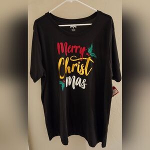 Womens Merry Christ Mas T-Shirt Tee Black Holiday 2X NWT